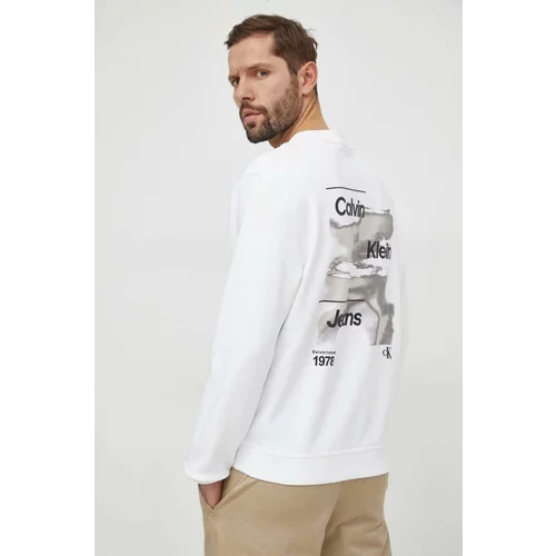 Calvin Klein Jeans Bombažen pulover moška, bež barva