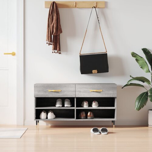 VidaXL Klop za čevlje siva sonoma 102x35x55 cm inženirski les Slike