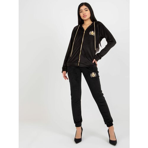 Fashion Hunters Women's black velour set with zipper sweatshirt Slike