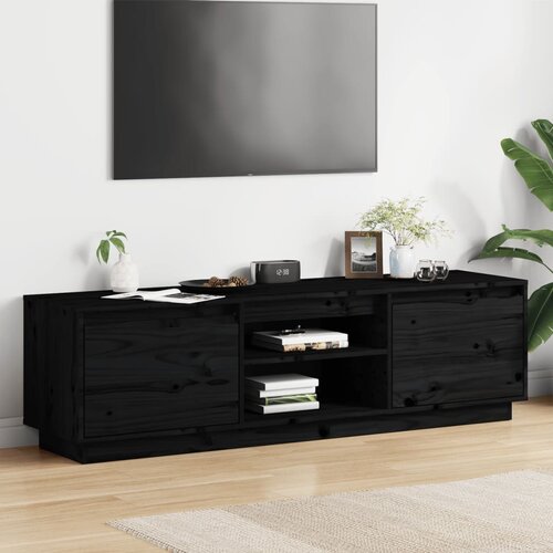 VidaXL TV ormarić crni 140 x 35 x 40 cm od masivne borovine Slike