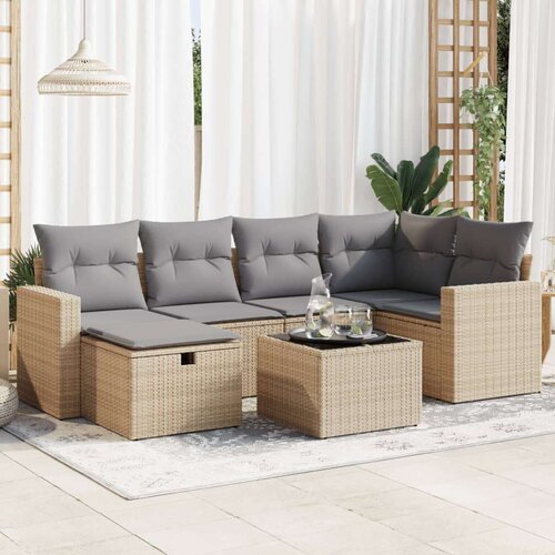 vidaXL 7-dijelni set vrtnih sofa od poliratana s jastucima bež Cijene