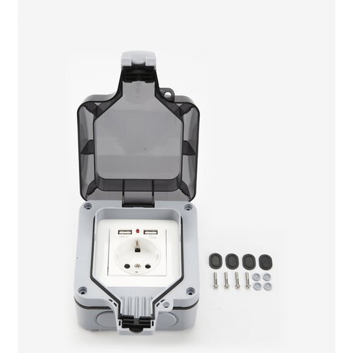 INF Vodotesna stenska vtičnica s pokrovom, z 2 USB vhodoma Grey, (21275515) Cene
