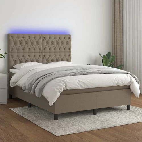  Box spring postelja z vzmetnico LED taupe 140x190 cm blago, (20893236)