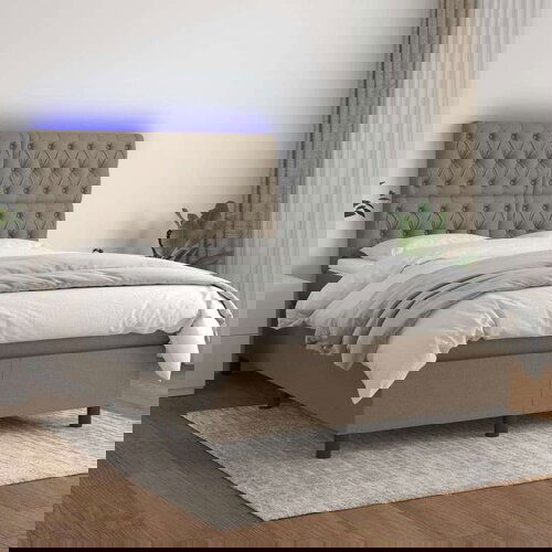 Krevet box spring s madracem LED smeđesivi 140x190 cm tkanina Slike
