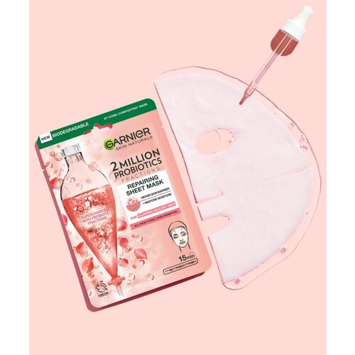 Garnier skin naturals 2 million probiotics repairing sheet mask maska za obraz za vse tipe kože 1 ks za ženske Slike