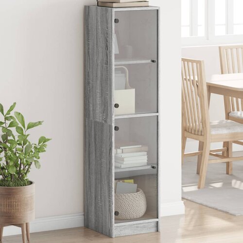 vidaXL Visoka omara s steklenimi vrati siva sonoma 35x37x142 cm Cene