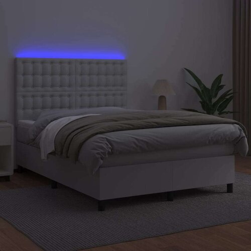  Box spring s madracem LED bijeli 140x190 cm umjetna koža Slike