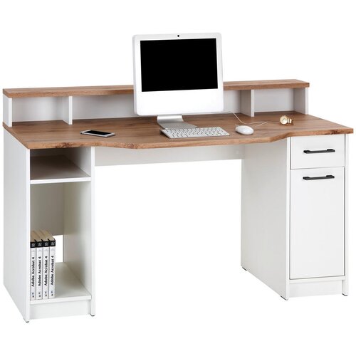 CARRYHOME pisalna miza leseni material bela, barve hrasta Slike