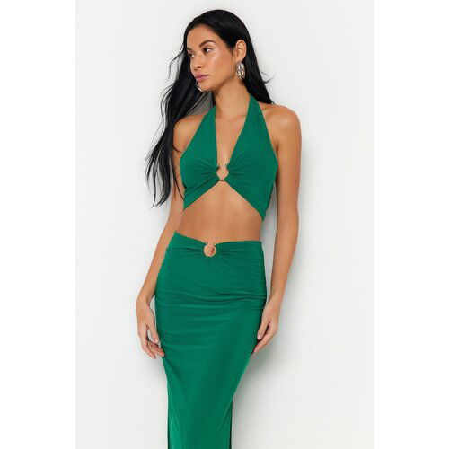 Trendyol Green Fitted Knitted Blouse and Skirt Set Cene
