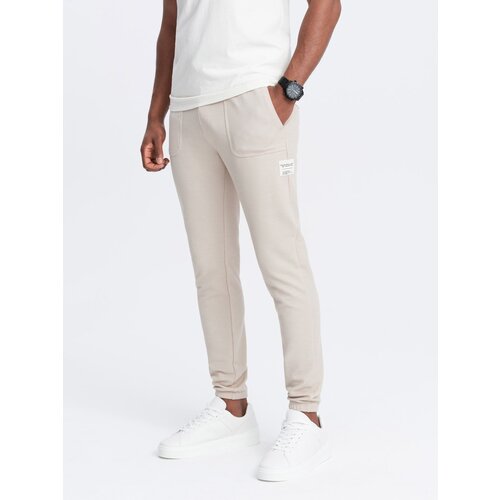 Ombre Men&amp;#039;s structured knit sweatpants - light beige Slike