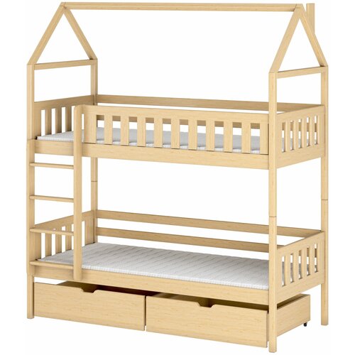 Drveni dečiji krevet na sprat gaja sa fiokom - svetlo drvo - 190X90cm Cene