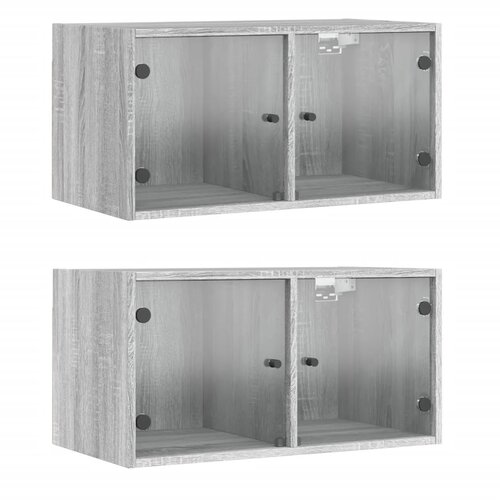 Maison Chic Stenska omarica - Zidna omarica s steklenimi vrati 2 kosa siva 68,5x37x35 cm iu1265, (22063591) Cene