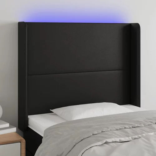 vidaXL LED posteljno vzglavje črno 103x16x118/128 cm umetno usnje