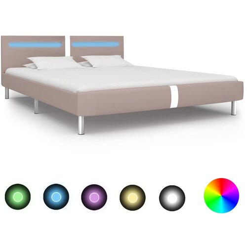 VidaXL Posteljni okvir LED kapučino umetno usnje 180x200 cm Slike