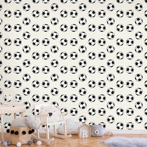  Tapeta - Soccer - Symmetrical black-and-white soccer balls on a beige background. 50x1000 Vodootporna Cijene