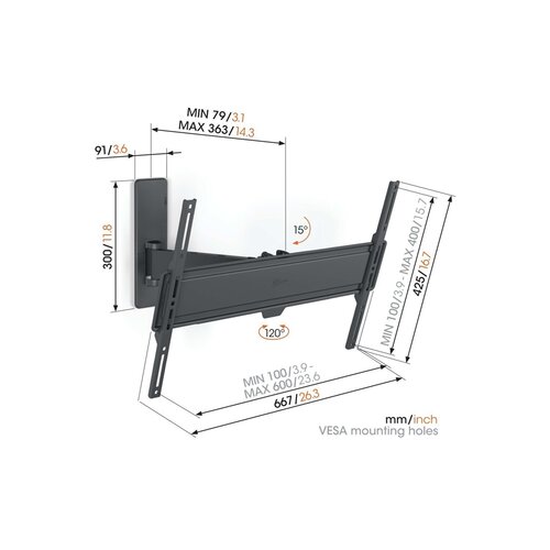 Vogels TVM1623, zidni nosač za ekrane od 40"-77", nagib 15&deg; pomak 120&deg;, do 35kg Cijene