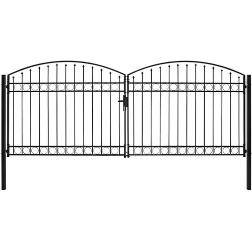vidaXL Dvojna vrata za ograjo zaobljena jeklo 400x175 cm črna