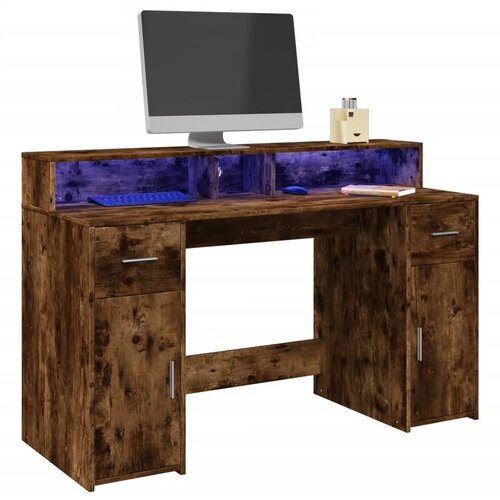  Radni stol s LED svjetlima boja hrasta 140x55x91 cm drveni Cene