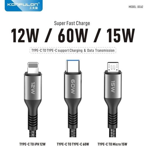  kabel konfulon joko DC62 60w type-c 3u1 crni 1,2m Slike