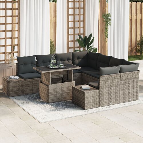 VidaXL Set od 9 vrtnih sofa s jastučićima Siva Poli Ratan Slike