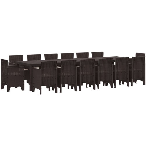 VidaXL 15-delna zunanja jedilna garnitura s blazinami Rjava Poli Ratan, zunanja miza Rjava 200x100x73 cm Poli Ratan, zunanja miza Rjava 150x100x73 cm Poli Ratan, vlakni stoli z blazinami 2 kosi Rjava Poli Ratan, vlakni stoli z blazinami 4 kosi Rjava Poli Ratan Slike