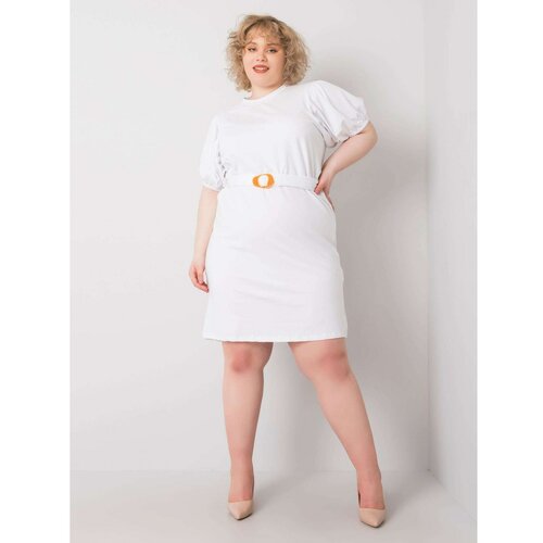 Fashion Hunters Plus size white dress with decorative sleeves Slike