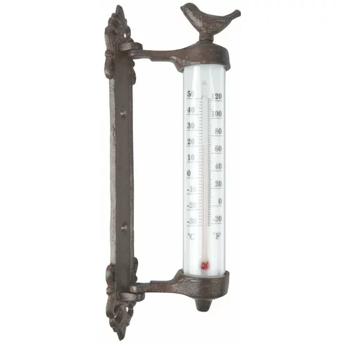 Esschert Design Stenski termometer iz litega železa Dekor Bird, višina 27,3 cm