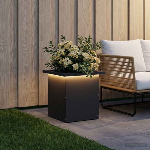  Vrtna posuda za sadnju s LED svjetlom Crna 30 x 30 x 30 cm Slike