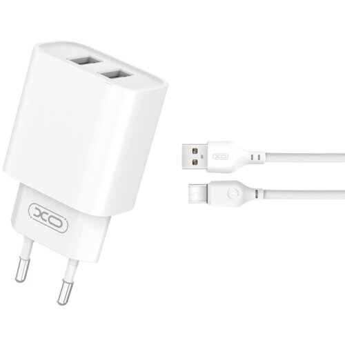 XO Polnilec za telefon CE02 2xUSB bel + USB-C kabel, (20969333) Slike
