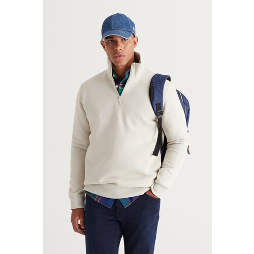 AC&Co / Altınyıldız Classics Men's Beige Standard Fit Normal Fit High Bato Neck Cotton Sweatshirt Slike