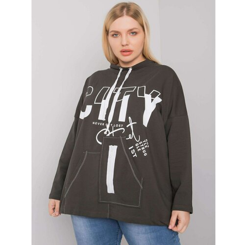 Fashion Hunters Dark khaki plus size sweatshirt with a print and pockets Slike