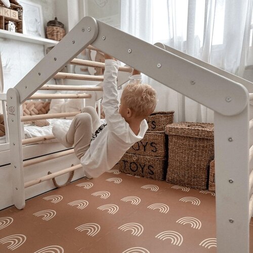 MeowBaby Roza/naravna barva trikotnik iz borovega lesa 112x61x94 cm Montessori - Slike