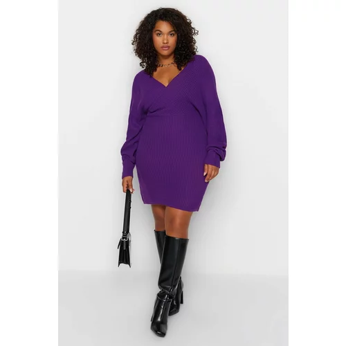 Trendyol Curve Purple Double Breasted Knitwear Dress