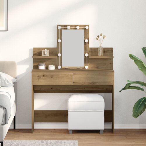 vidaXL Toaletni stol s LED rasvjetom Artisan hrast 100x40x130 cm Cijene