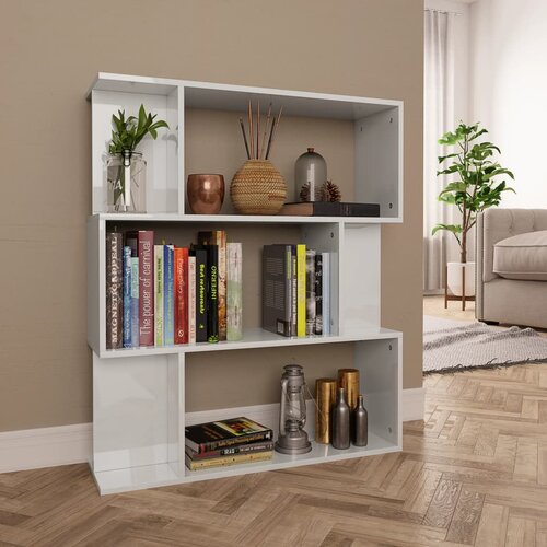 VidaXL Knjižna omara/paravan visok sijaj bela 80x24x96 cm Slike