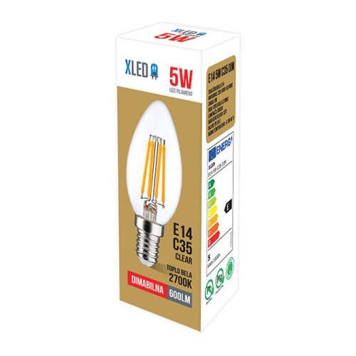Xled E14 5W C35 Filament Sijalica dimabilna2700K220V600Lm35*98mmRa≥80 PF≥0.5 Clear Cene
