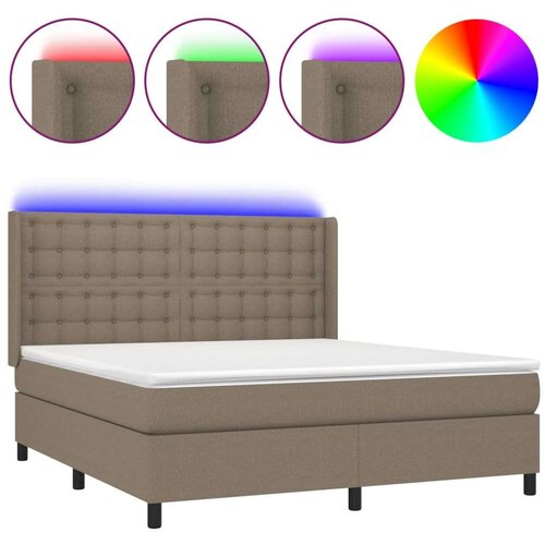  Krevet box spring s madracem LED smeđesivi 180x200 cm tkanina Slike