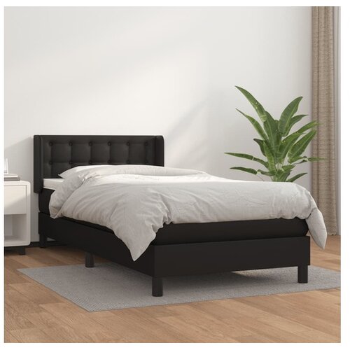  Box spring postelja z vzmetnico črn 100x200 cm umetno usnje Cene