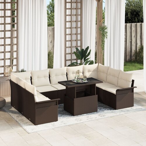 VidaXL 10-dijelni vrtni sofa set s jastučićima smeđi poli ratan Slike