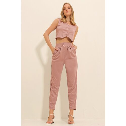 Trend Alaçatı Stili Women's Powder Pink High Waist Carrot Pants Slike