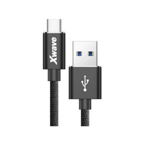 X Wave kabl USB Type C 3A ALU pleteni 1.2m Crni Slike