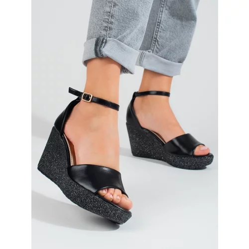 SHELOVET women's high wedge sandals black