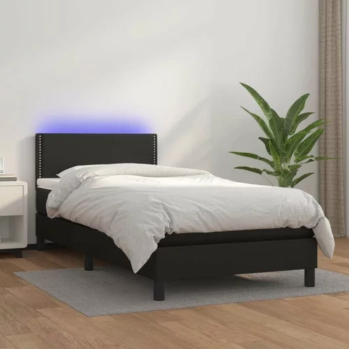  Box spring postelja z vzmetnico LED črna 80x200 cm umetno usnje, (20724741)
