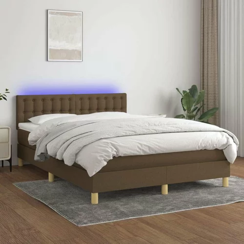  Box spring postelja z vzmetnico LED temno rjava 140x200cm blago, (20725489)