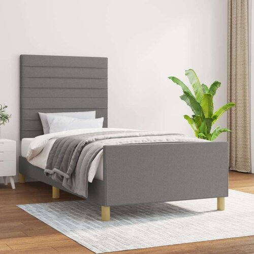  Okvir za krevet s uzglavljem tamnosivi 100x200 cm od tkanine Slike