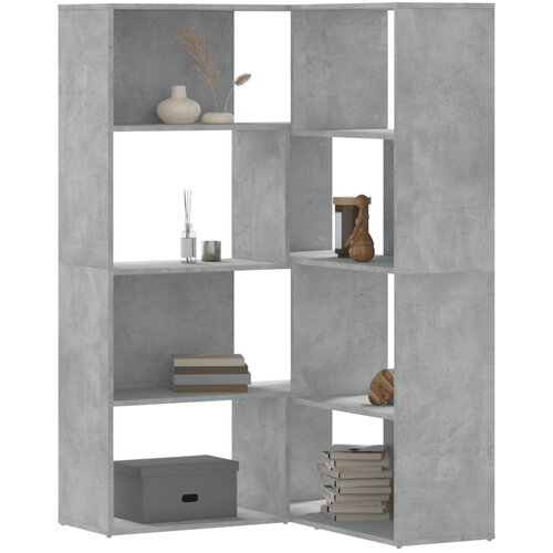  Kutni regal za knjige 4 razine boja betona 85x85x140 cm drveni Cene