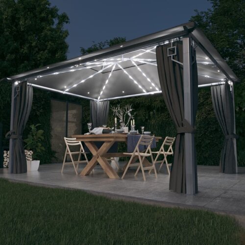 vidaXL Sjenica sa zastorima i LED svjetlima 400 x 300 cm antracit Cene