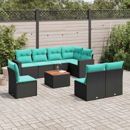  Vrtna garnitura - 9-dijelni set vrtnih sofa od poliratana s jastucima crni - Crna 1 Cijene