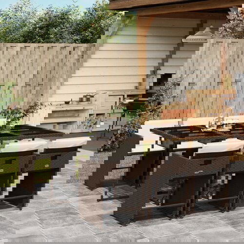 VidaXL 7-dijelni vrtni blagovaonski set s jastucima poliratan smeđi Slike