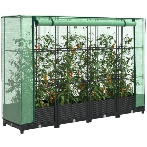VidaXL Visoka greda s prevleko za rastlinjak videz ratana 160x40x123cm Slike